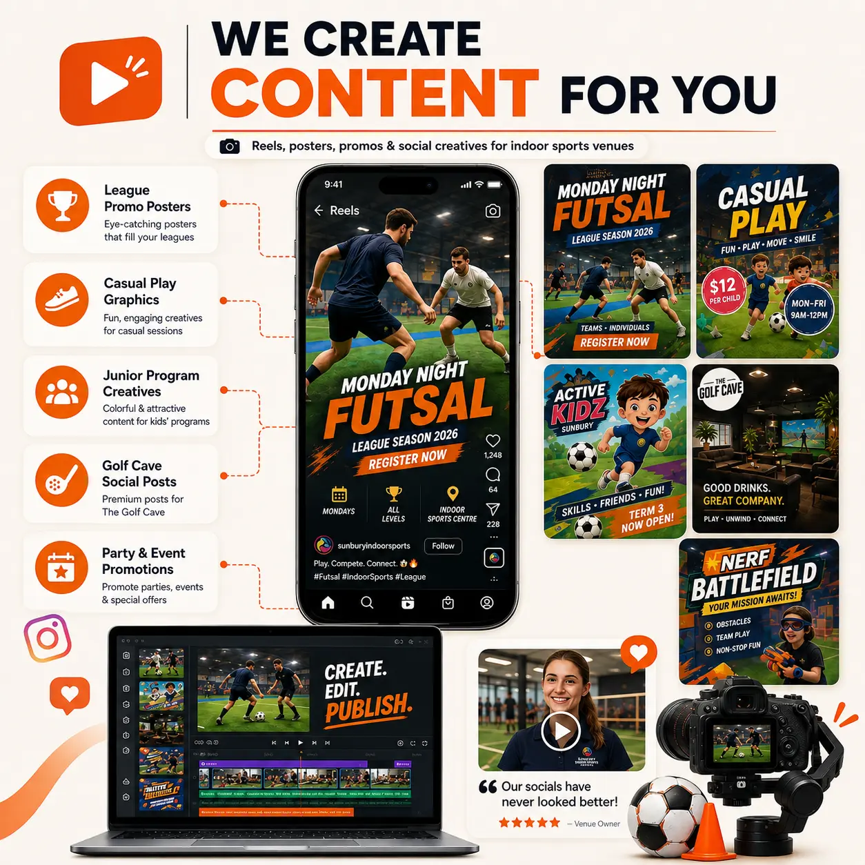 Professional content creation for indoor sports venues