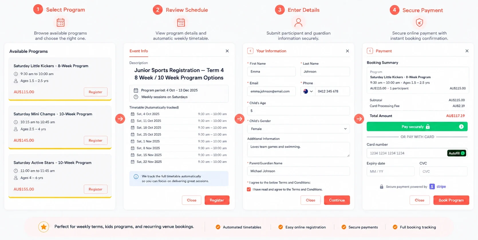 Online booking for 8-week and 10-week programs