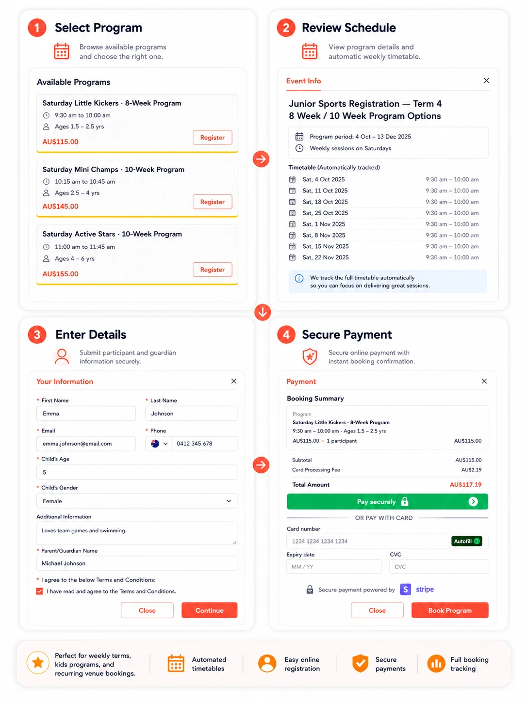 Online booking for 8-week and 10-week programs