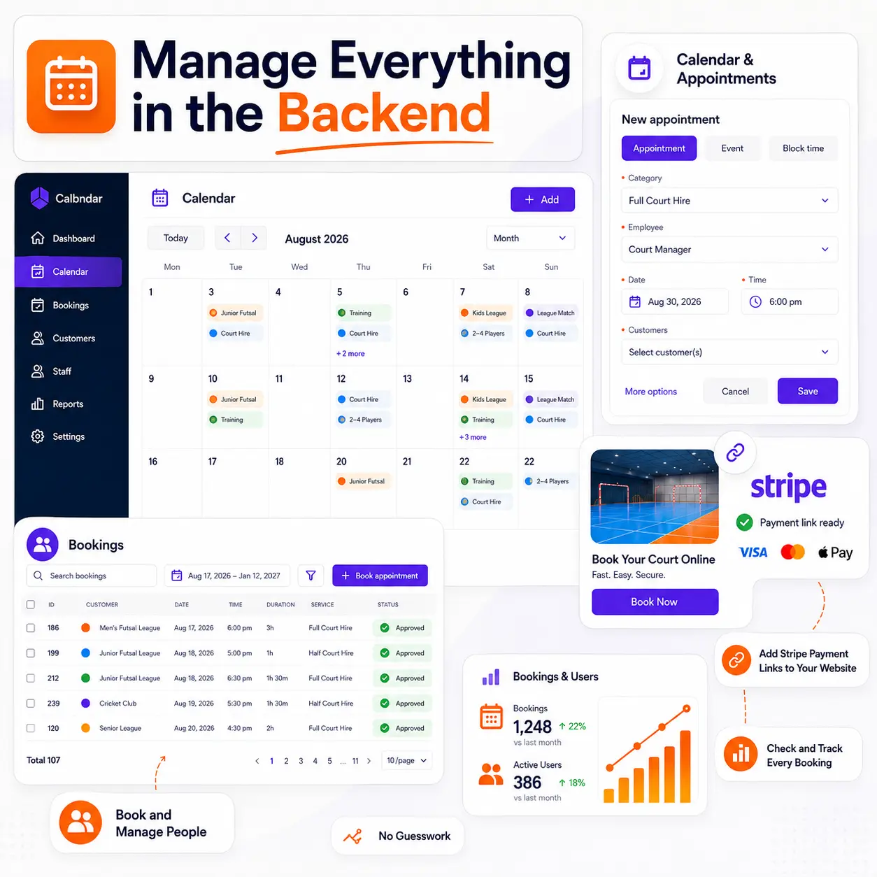 Indoor sports venue booking and resource management dashboard